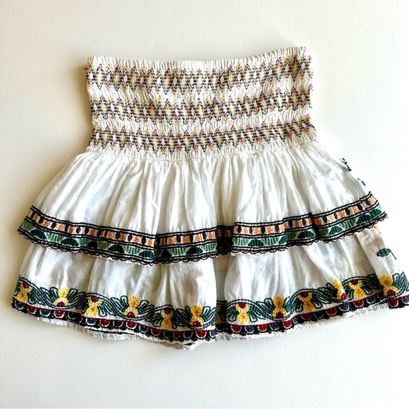 ❌DONATED❌ ZARA White & Multi-Colored Embroidered Skirt with Elastic Waistband - Picture 10 of 12